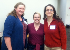 Laura after her presentation at the Mobile Writers Guild meeting in 2013, with President Carrie Cox and Vice-President Angela Quarles.